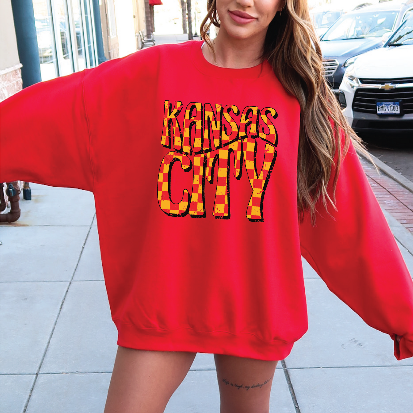 Kansas City Red and Yellow Checkered Sweatshirt