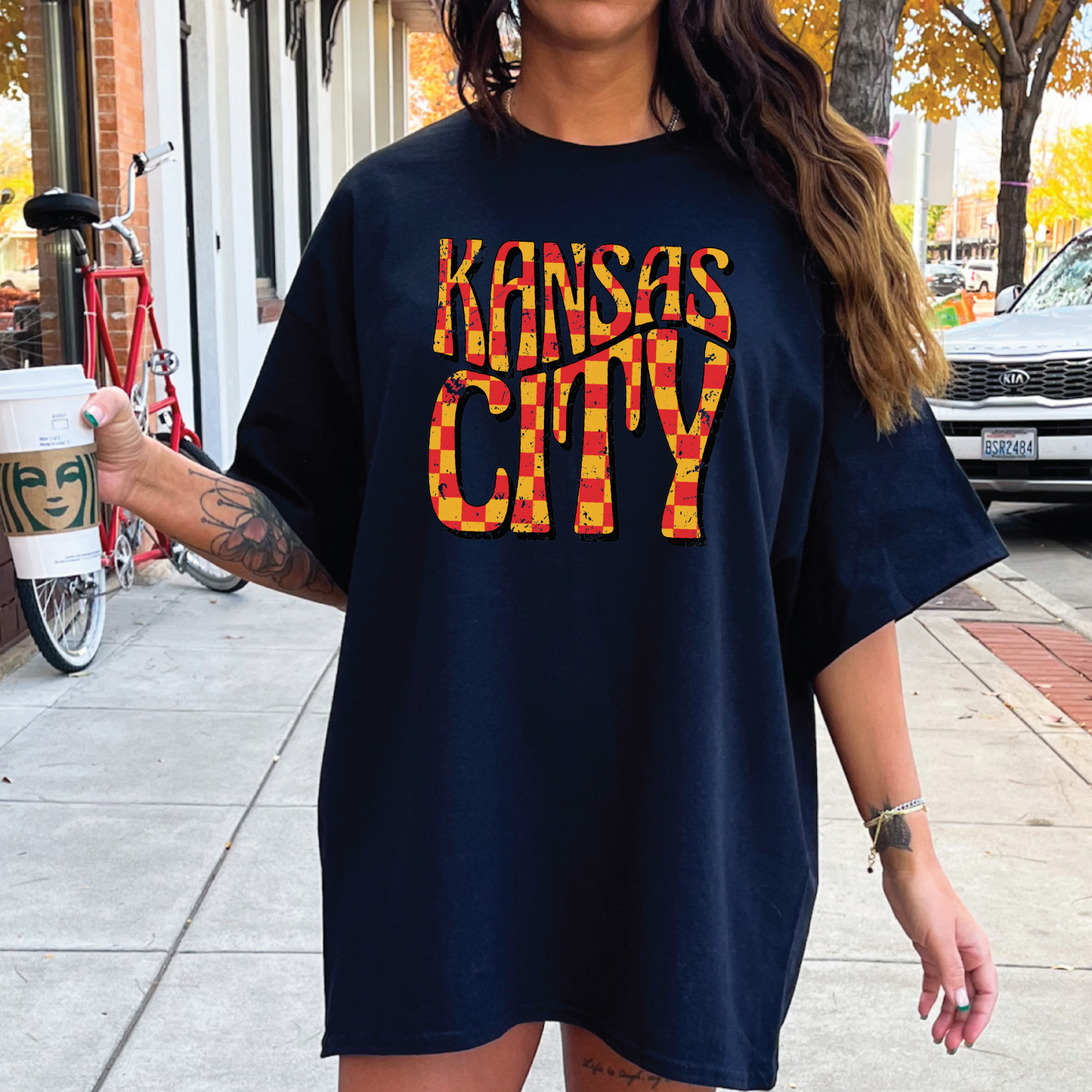 Kansas City Red and Yellow Checkered Tee