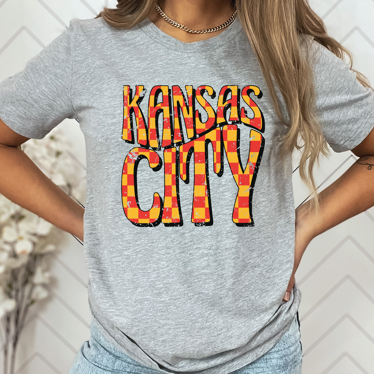 Kansas City Red and Yellow Checkered Tee