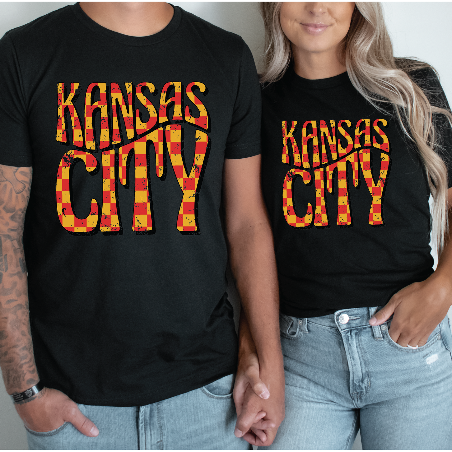 Kansas City Red and Yellow Checkered Tee