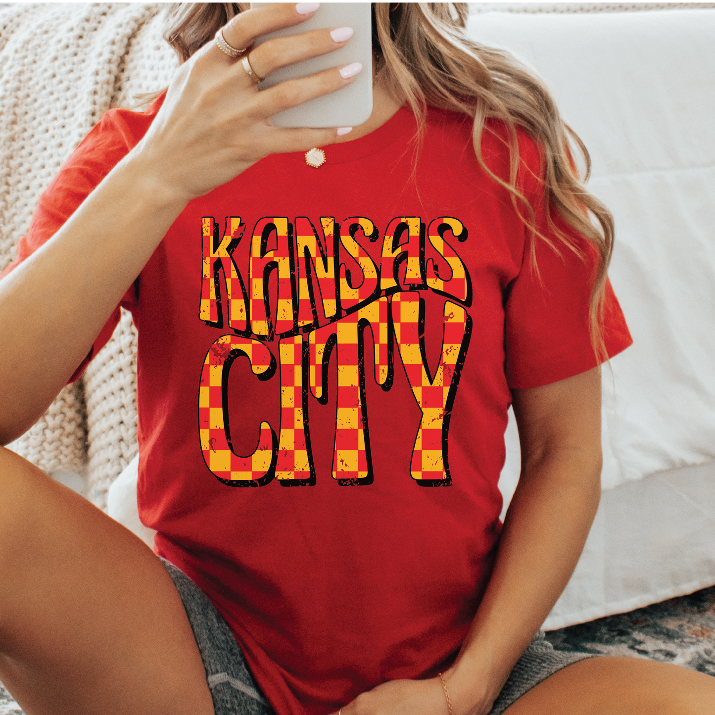 Kansas City Red and Yellow Checkered Tee